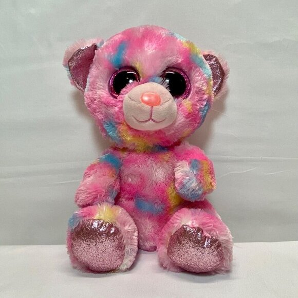 Ty Beanie Boos Franky 10" Rainbow Tye Dye Bear Pink Glitter Eyes 2018 Plush VHTF - Picture 6 of 11